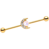 14G Gold Tone Celestial Crescent Moon Industrial Barbell 38mm