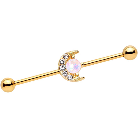 14G Gold Tone Celestial Crescent Moon Industrial Barbell 38mm
