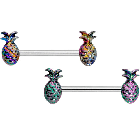 14G 9/16 Iridescent Rainbow Pineapple Barbell Nipple Ring Set
