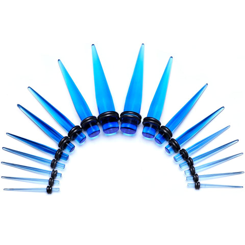 14 to 00G Light Blue Acrylic Straight Taper 18 Piece Stretching Kit