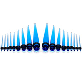 14 to 00G Light Blue Acrylic Straight Taper 18 Piece Stretching Kit