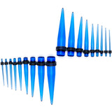 14 to 00G Light Blue Acrylic Straight Taper 18 Piece Stretching Kit