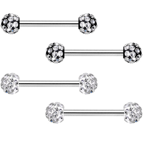 14G 9/16 Clear Gem Disco Ball Barbell Nipple Ring Set of 4