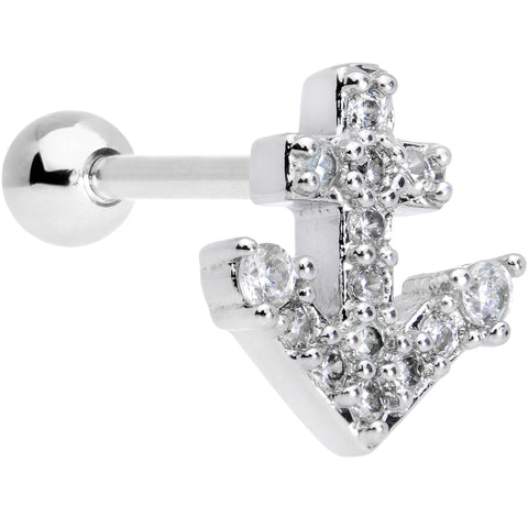 18G 5/16 Clear CZ Gem Nautical Anchor Cartilage Tragus Earring