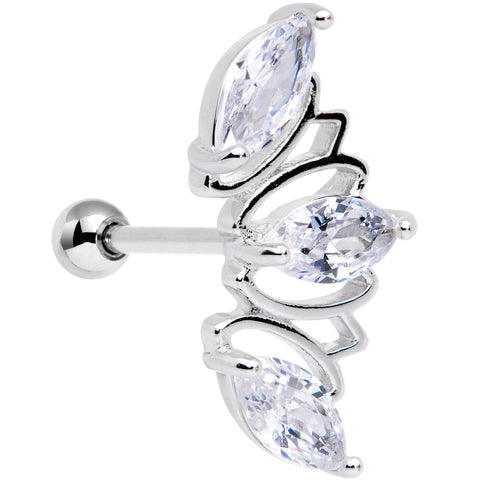 18G 5/16 Clear CZ Gem Geometric Crest Cartilage Tragus Earring