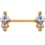 14G 9/16 Clear Gem Gold Tone Circles Barbell Nipple Ring Set