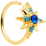 20G 5/16 Blue Gem Gold Tone Star Seamless Circular Ring