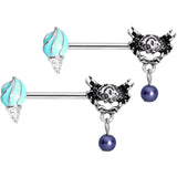 14G 9/16 Nautical Shell and Crab Dangle Barbell Nipple Ring Set