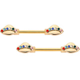 14G 9/16 Multicolor Gem Gold Tone UFO Barbell Nipple Ring Set