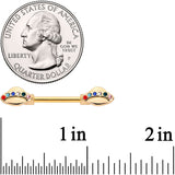 14G 9/16 Multicolor Gem Gold Tone UFO Barbell Nipple Ring Set