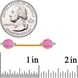 14G 9/16 Gold Tone Pink Planet Saturn Barbell Nipple Ring Set