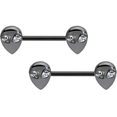 14G 9/16 Clear Gem Black Alien Invader Barbell Nipple Ring Set