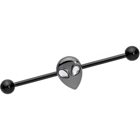 14G Clear Gem Black Alien Invader Industrial Barbell 38mm
