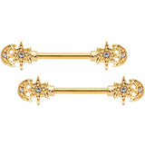 14G 9/16 Clear Gem Gold Tone Holiday Star Barbell Nipple Ring Set