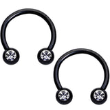 14G 5/8 1/2 Clear Gem Black Horseshoe Barbell Nipple Ring Set