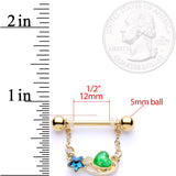5/8 Blue Green Gem Gold Tone Star Heart Dangle Barbell Nipple Ring Set