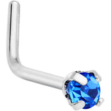 20G 1/4 Blue CZ Gem L Shaped Nose Ring