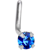 20G 1/4 Blue CZ Gem L Shaped Nose Ring
