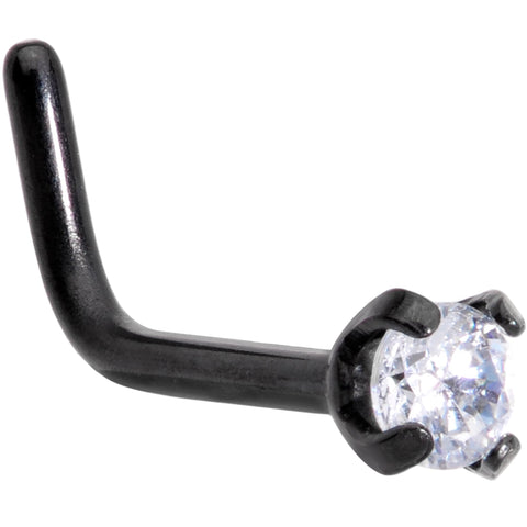 20G 1/4 Clear CZ Gem Black L Shaped Nose Ring