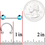 14G 9/16 1/2 Aqua Gem Flower Horseshoe Barbell Nipple Ring Set
