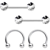 14G 9/16 1/2 Clear Gem Flower Horseshoe Barbell Nipple Ring Set