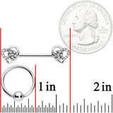 14G 9/16 5/16 Clear Gem Hearts BCR Barbell Nipple Ring Set