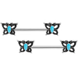 14G Faux Turquoise Butterfly BCR Barbell Nipple Ring Set of 4