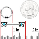 14G Faux Turquoise Butterfly BCR Barbell Nipple Ring Set of 4