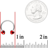 14G 9/16 Red Gem Heart Horseshoe Nipple Ring Set