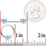 14G Blue White Inlay Butterfly BCR Barbell Nipple Ring Set of 4