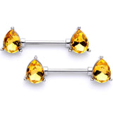 14G 9/16 Yellow Gem Teardrop Barbell Nipple Ring Set