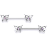14G 9/16 Pink Faux Opal Lacy Butterfly Barbell Nipple Ring Set