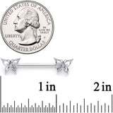 14G 9/16 Pink Faux Opal Lacy Butterfly Barbell Nipple Ring Set