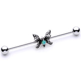 14G Blue Faux Opal Butterfly Industrial Barbell 38mm