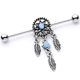 Blue Synthetic Opal Feather Dreamcatcher Industrial Barbell 38mm