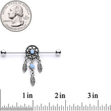 Blue Synthetic Opal Feather Dreamcatcher Industrial Barbell 38mm