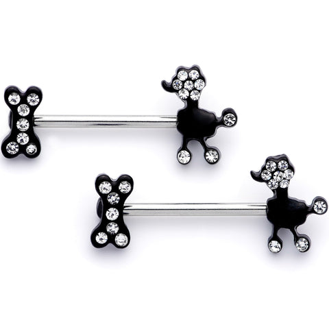 14G 9/16 Clear Gem Give a Dog a Bone Barbell Nipple Ring Set