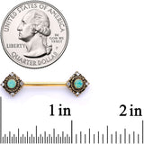 14G 9/16 Clear Gem Green Faux Opal Gold Tone Barbell Nipple Set