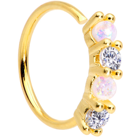 20G 5/16 White Faux Opal Gold Tone Seamless Circular Ring