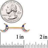 14G 9/16 Multicolor Gem Gold Tone Moon Barbell Nipple Set