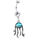 Clear Blue Gem Nautical Jaunty Jellyfish Dangle Belly Ring