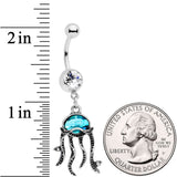 Clear Blue Gem Nautical Jaunty Jellyfish Dangle Belly Ring