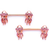 9/16 Clear Gem Rose Gold Tone Jellyfish Barbell Nipple Ring Set