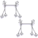 9/16 Clear Gem Butterfly Dangle Barbell Nipple Ring Set