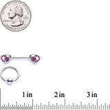 14G 9/16 1/2 Pink Gem Floral Hearts BCR Barbell Nipple Ring Set