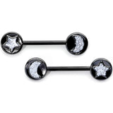 14G 9/16 1/2 Black Moon Star Horseshoe Barbell Nipple Ring Set