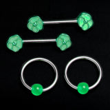 14G 9/16 1/2 Pink Flower Glow BCR Barbell Nipple Ring Set