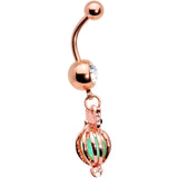 Black Clear Gem Rose Gold Tone Glow in the Dark Owl Dangle Belly Ring