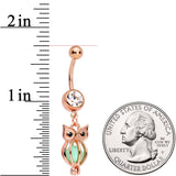 Black Clear Gem Rose Gold Tone Glow in the Dark Owl Dangle Belly Ring