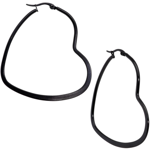50mm Black Tone PVD Stainless Steel Heart Hoop Earrings